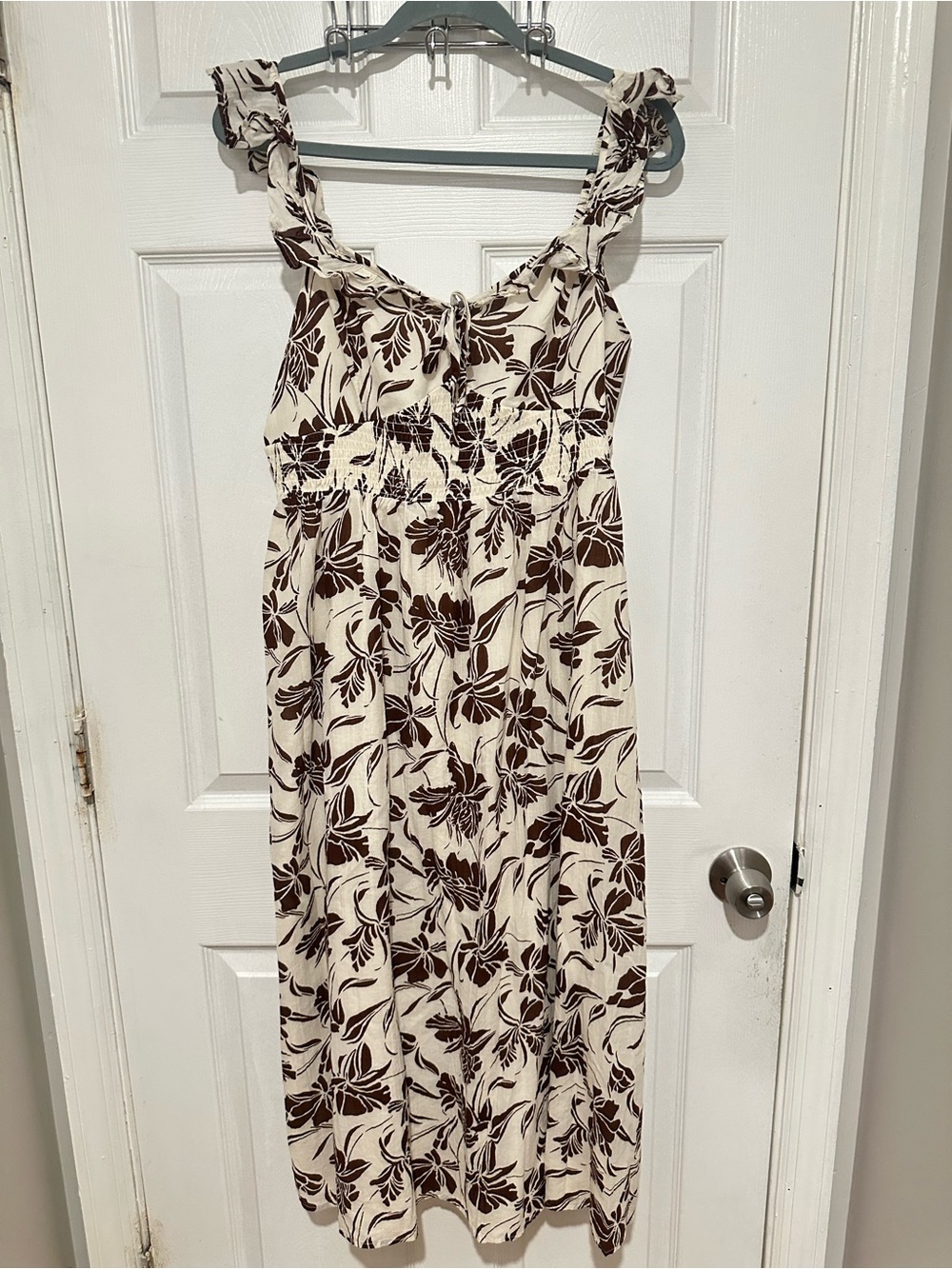 American Eagle Outfitters Cream Dress with Brown Floral Print